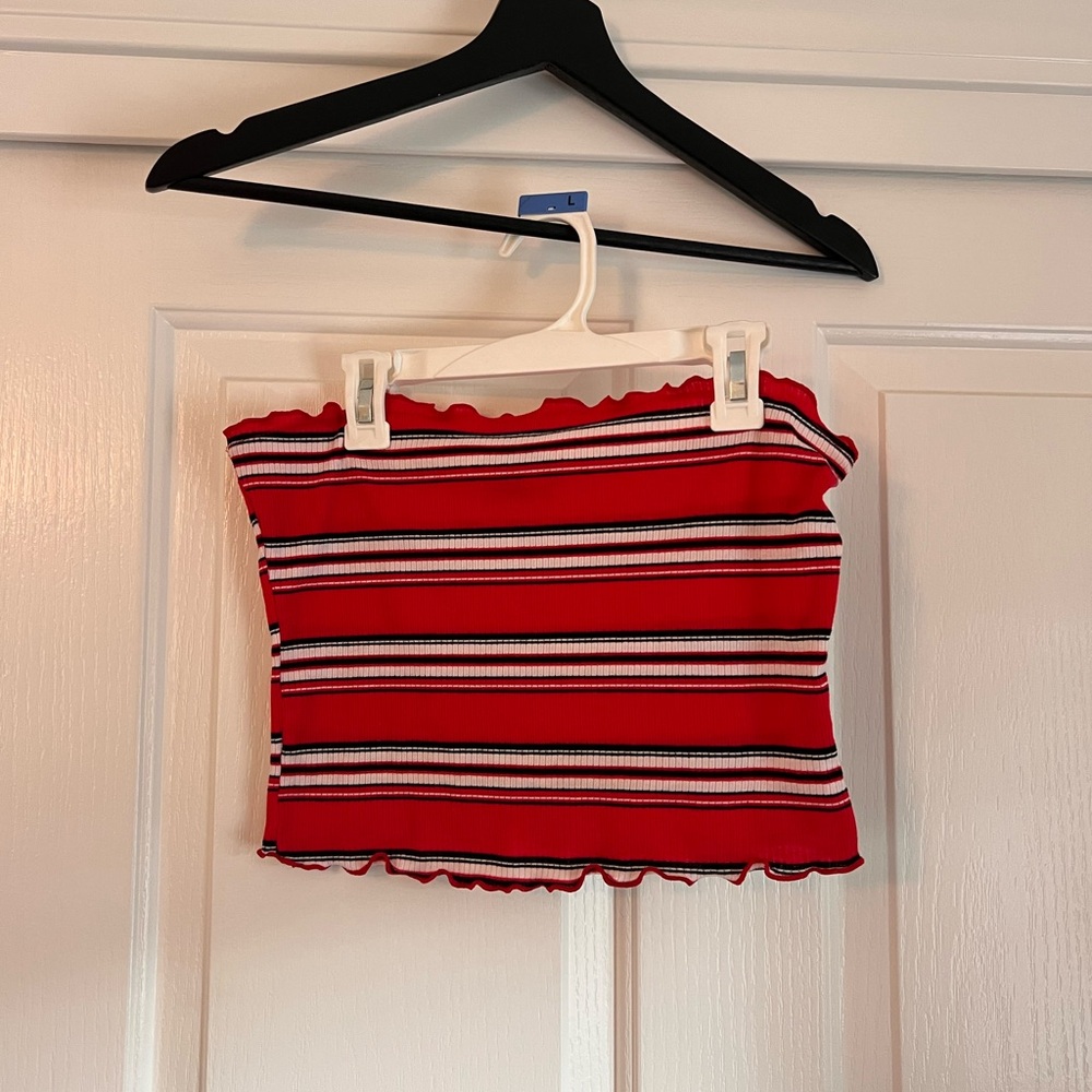 Ambiance Red and White Striped Crop Top